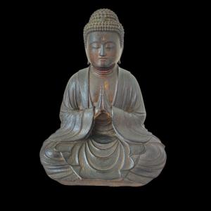 Japanese Shakyamuni Buddha In Wood And Gilding