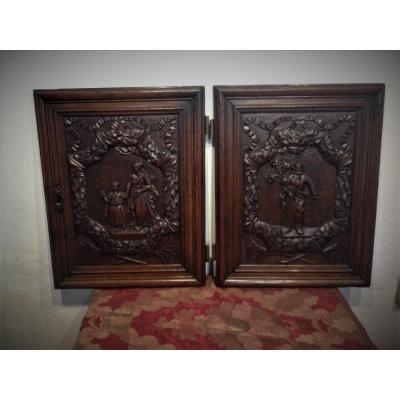 Pair Of Oak Doors A Decor Of Religious Figures XVII