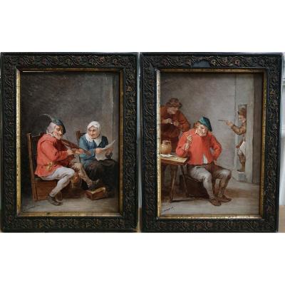 Blanche Grégoire, Pair Of Painted Earthenware Plates