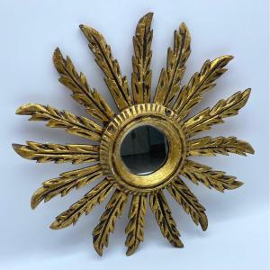Spain XX A Beautiful Sunburst Mirror In Gilded Wood In Baroque Style