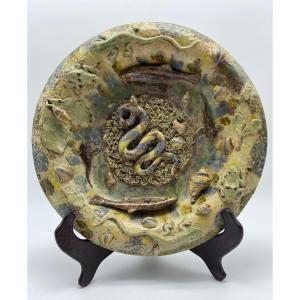 Antique Plate In Lead Glazed Earthenware In Bernard Palissy Style 28 Cm 