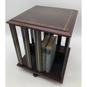 Circa 1930 A Small Brass Inlaid English Revolving Mahogany Bookcase