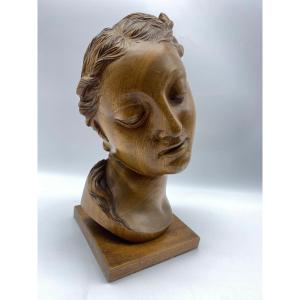 Art Deco Period Bust Wooden Classical Sculpture Head Of Venus