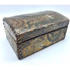 Antique Gold Leather Cuir De Cordoue Trinket Wooden Box 