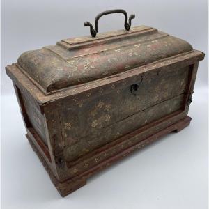 Rare Small 17th Century Painted Tibetan Chest With Naga Handle
