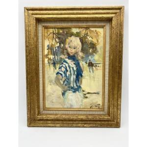 Portrait Painting Oil On Board By Pierre Grisot Paris Parisienne