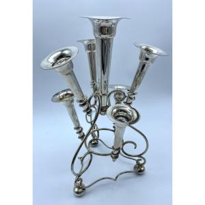 Antique Silver Plated Centerpiece Trumpet Flower Holder, Art Nouveau