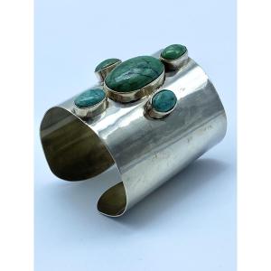 Usa Vintage Cuff Bracelet In 925 Silver And Turquoise Stone, Navajo Native American
