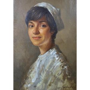 Omer Van Vosselen (belgium 1934-1993) Painting Portrait Of A Woman Oil On Canvas