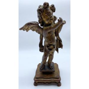 18th Century Antique Sculpture Of A Standing Angel In Carved Gilt Wood