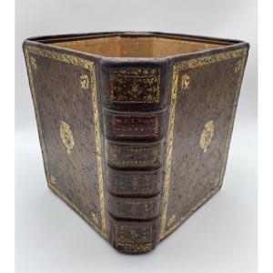 Antique Faux Book Leather Paper Waste Basket  