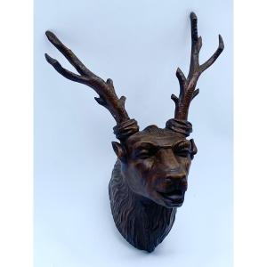 Antique Black Forest Anthropomorphic Deer Trophy, Carved Wood, 19th Century