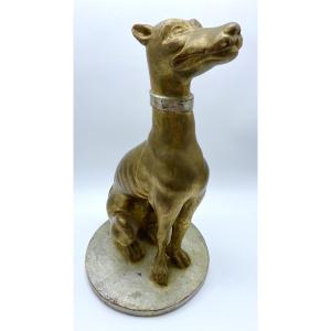Italian Statue In Gilded Wood Of A Greyhound Whippet
