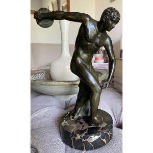 XIX Grand Tour, Bronze Statue Of Discobolus, Discus Thrower After Myron