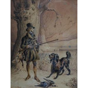 English School Circa 1820 / W. Health (1794-1840) / Aristocrat On The Hunt / Watercolor And Oil