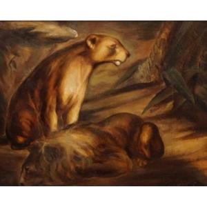 Maurice Mazo (1901-1989) / Couple Of Lions / Dated 1928 / Oil On Canvas