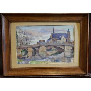 POITIERS / AQUARELLE DATÉE 1913 / ALFRED A. DEBERGUE (1873-1948)