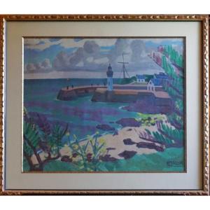 HENRY MARROT (1887-1964) /  PORT / BRETAGNE / GOUACHE