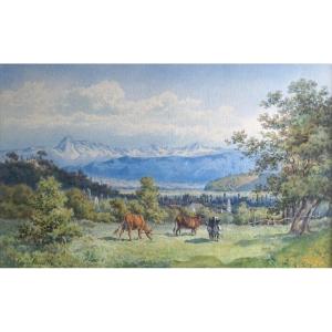 EUGÈNE ANTOINE S. LAVIELLE (1820-1889) / ÉCOLE DE BARBIZON / ÉLÈVE DE JB COROT / AQUARELLE