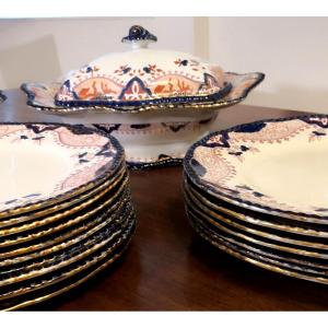 PARTIE DE SERVICE ANGLAIS EN FAÏENCE FINE STYLE IMARI / XIX s