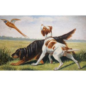 ECOLE NAÏVE XIX ème siècle/ SCÈNE DE CHASSE / huile sur carton