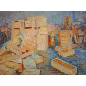GEORGES GRIOIS (1872-1944) / PORT DE  BOULOGNE-SUR-MER / huile sur toile