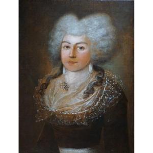 ÉCOLE ESPAGNOLE DU XVIII ème siècle / PORTRAIT DE DAME DE QUALITÉ / huile sur toile