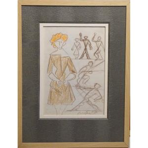 Catalan School / Joan Brotat (1920-1990) / Study Of Characters / Drawing