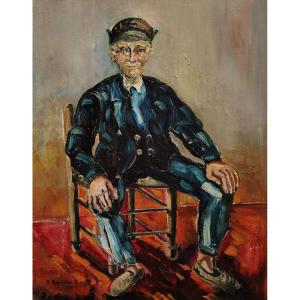 Georges Smeets-sand (1911-1970) / Seated Man / Date 1962 / Oil On Canvas