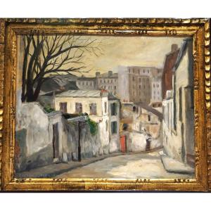 School Of Paris Circa 1940 -1950 / Montmartre Rue Du Mont -cenis / Oil On Wooden Panel