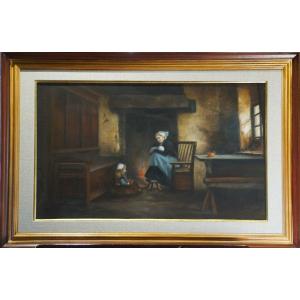 Pont Aven School / 19th Century / Breton Interior / Brittany / Pastel