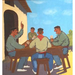 Basque Country (euskadi) / Dated 1934 / Card Players - Mus Game / Oil On Canvas