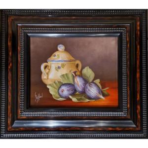 NATURE MORTE AUX FIGUES / huile sur toile