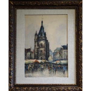 Frank Will (1900-1951) / Market In Dreux Circa 1920-1930 / Watercolor On Pencil Lines