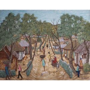 Haitian School / Emmanuel Pierrette / "le Village" / Oil On Canvas