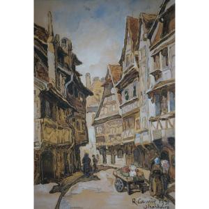 Strasbourg Year 1931 / Rue Du Bain-aux-plantes / Watercolor