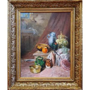 Still Life With Old Kitchen Utensils / Albert Brument (1905) / Oil On Canvas