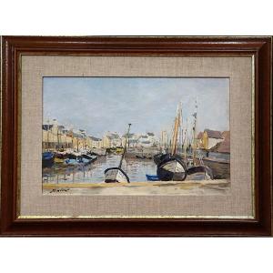 View Of Port-en-bessin - Calvados - Normandy / François Salvat (1892-1974) / Oil On Panel