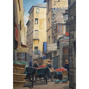Les Halles District Paris / Circa 1930 / Rue De Venise / 4th Arr. /jf Commauche / Watercolor