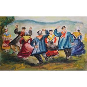 Cantal - Auvergne / Jean Toth (1900-1967) / "the Rotating Bourrée" / Gouache /