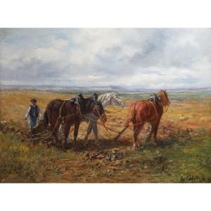 Léon Georges Calvès (1848-1923) / 19th Century / Autumn Ploughing / Oil On Canvas