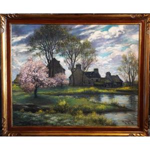 Hamlet / Brittany / Charles Mootz (1889-1944) / Oil On Canvas / 1920s-1930s