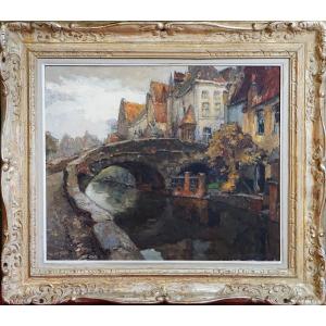 Alfred Van Neste (1874-1969) /flaming Bridge/bruges /flanders /belgium/ Vlamingenbrug In Brugge