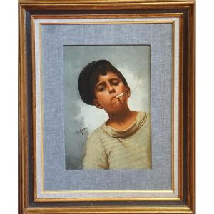 Young Boy With A Cigarette – Neapolitan Realism / Early 20th Century / Oil On Canvas