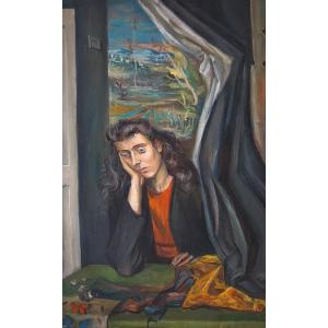 Yvette Alde (1911–1967) / Portrait Of A Woman At A Table / Dated 1943 / Oil On Canvas