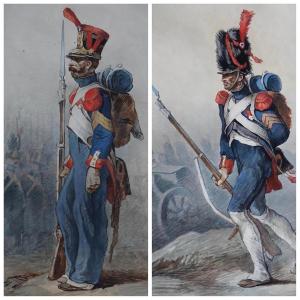 Two 19th Century Watercolors / Militaria / French School / Napoleonic Souvenir 