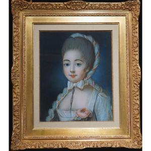Circa 1750 / Young Woman With Ribbon / French School / Pastel