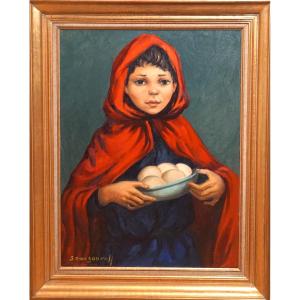 The Child With Eggs / Anatola Soungouroff (1911-1982) / Oil On Canvas