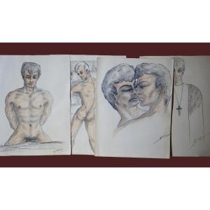 G. Scot / Lot Of 4 Drawings / 50s / Der Kreis / The Circle / Kunst Und Stil Der 50er Jahre