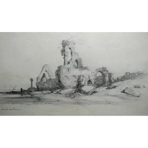 Jules Noël (1810-1881) / Seaside At The Old Church / Drawing